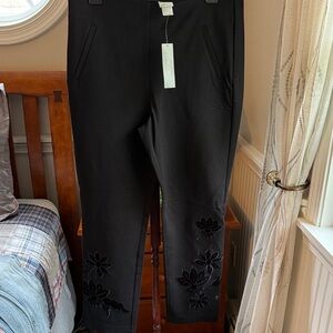 Chico's Juliet Black Floral Embroidered Tailored Pants